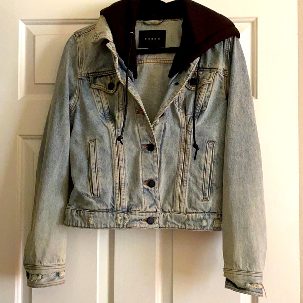 Jean jacket with black hoodie